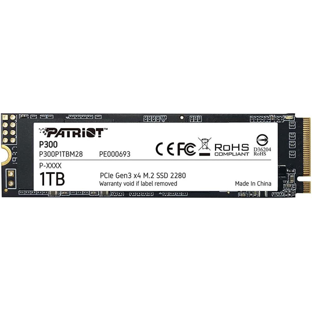 SSD|PATRIOT|P300|1TB|M.2|PCIE|NVMe|3D NAND|Write speed 1650 MBytes/sec|Read speed 2100 MBytes/sec|3.8mm|TBW 480 TB|P300P1TBM28