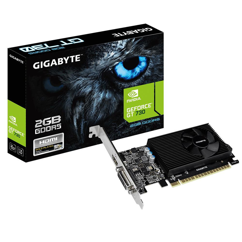 Graphics Card|GIGABYTE|NVIDIA GeForce GT 730|2 GB|GDDR5|64 bit|PCIE 2.0 8x|Memory 5000 MHz|GPU 902 MHz|Single Slot