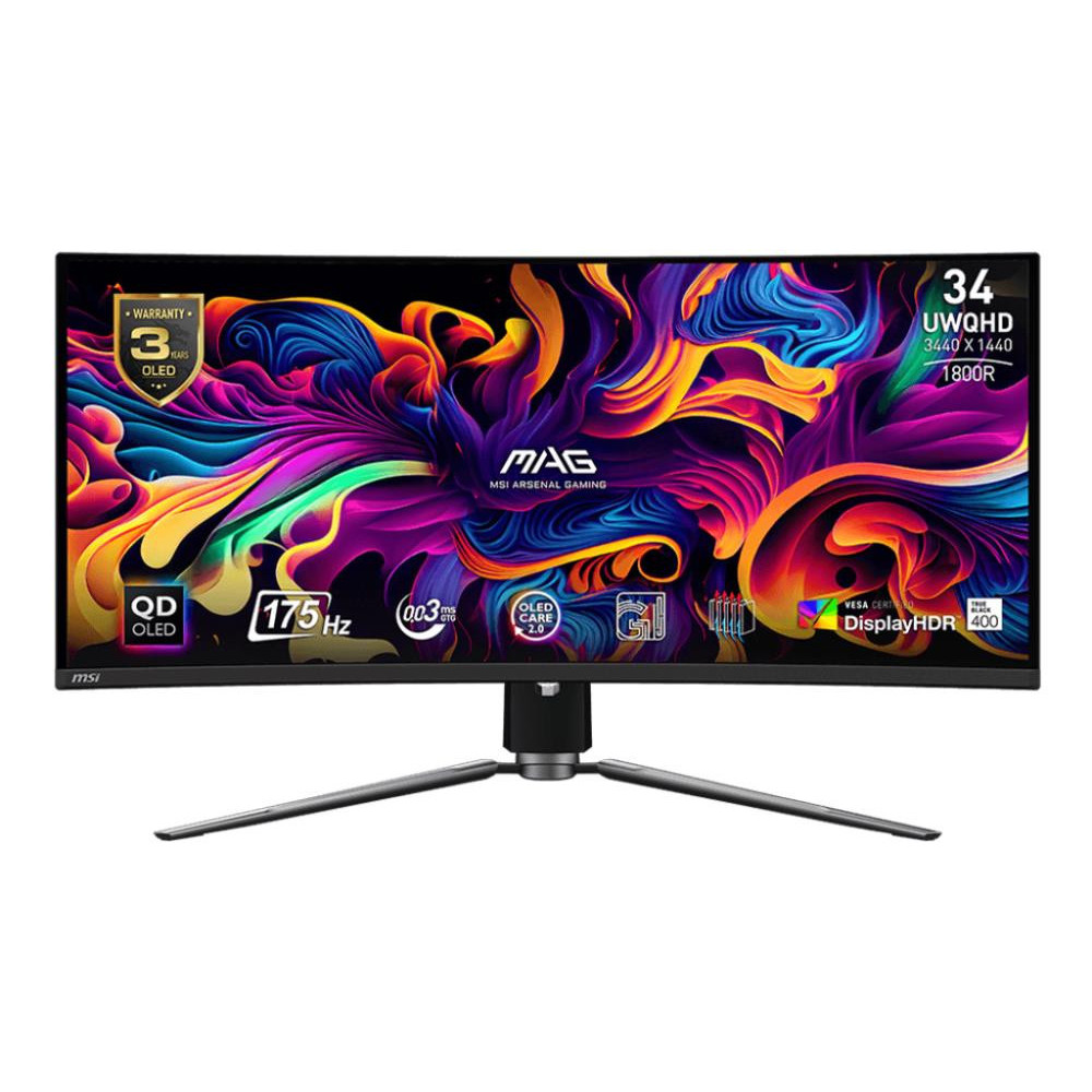 LCD Monitor|MSI|34"|Curved/21 : 9|Panel QD-OLED|3440x1440|21:9|175Hz|Matte|0.03 ms|Swivel|Height adjustable|Tilt|Colour