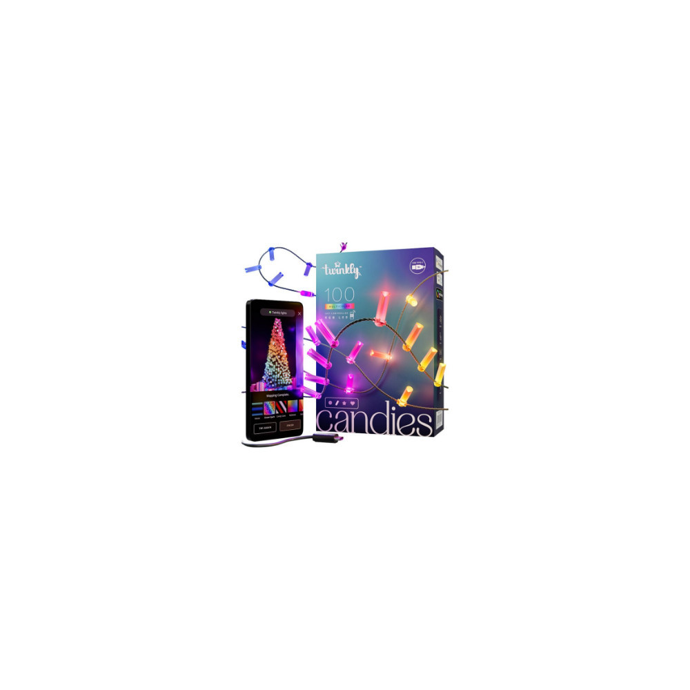Twinkly Candies 100 Candle-shaped RGB LEDs, Green Wire, USB-C|Twinkly