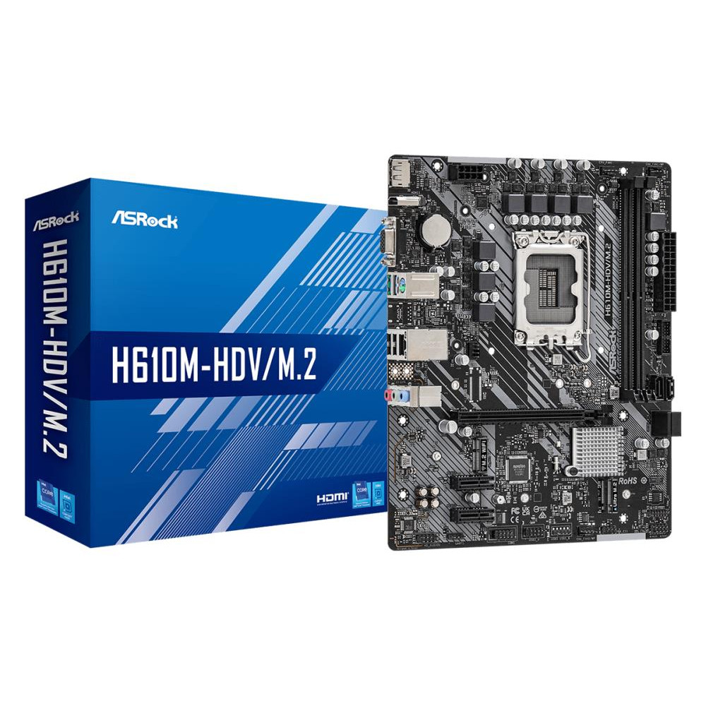 Mainboard|ASROCK|Intel H610|LGA1700|MicroATX|Memory DDR4|Memory slots 2|2xPCI-Express 3.0 1x|1xPCI-Express 4.0